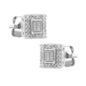 Brilliance Sterling Silver 1/4 CTTW Diamond Square Stud Earrings